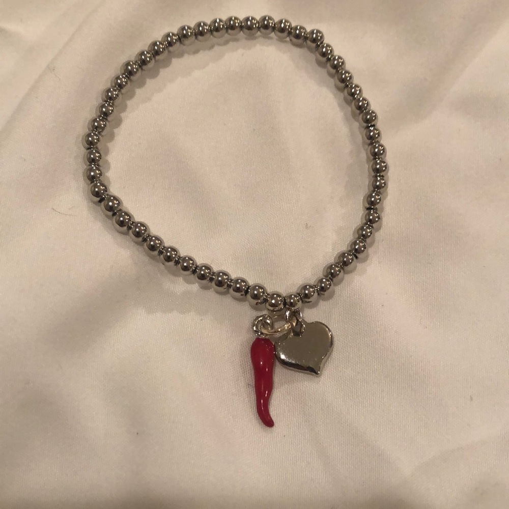 Italian Red enamel Horn and heart bracelet